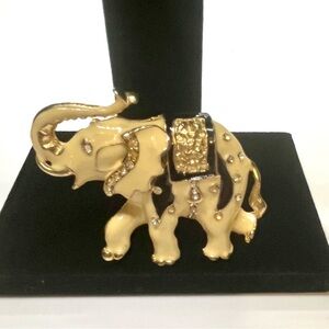 Vintage Gold Elephant Brooch with Rhinestones.